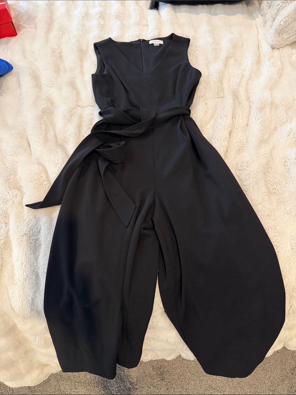 Calvin Klein Black Sleeveless V-Neck Wrap Jumpsuit with Tie